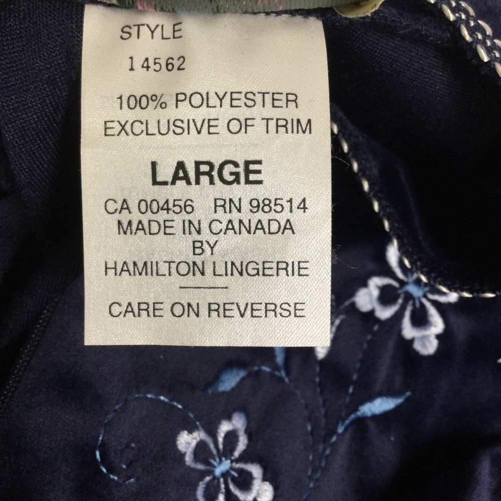 Amanda Stewart Intimates Navy Blue Embroidered Velour 1/2 Zip Long Robe SzL - Picture 12 of 16